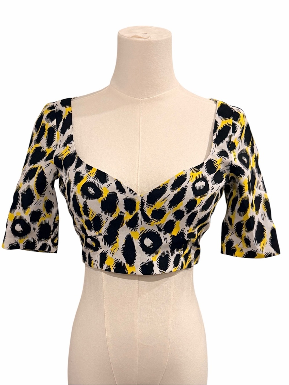 Moschino 2017 Runway Jeremy Scott Leopard Print Crop Top - Yellow/Black Size XXS